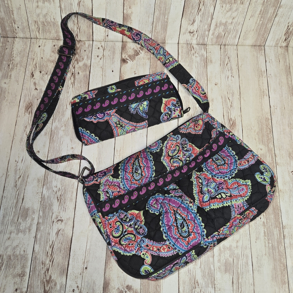 Liz Claiborne Quilted Paisley Crossbody Purse + Matching Wallet Colorful